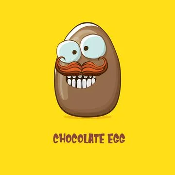 Cartoon chocolate easter egg cartoon characters isolated on yellow background 스톡 일러스트