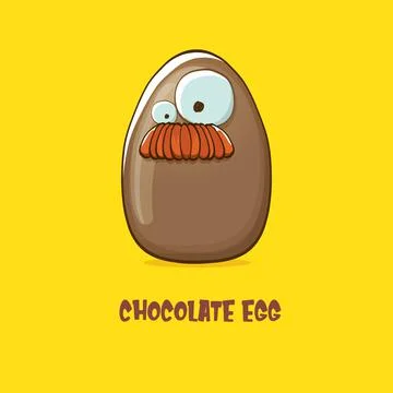 Cartoon chocolate easter egg cartoon characters isolated on yellow background 스톡 일러스트