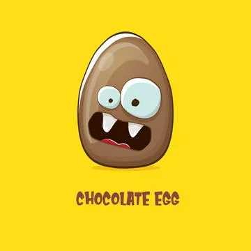 Cartoon chocolate easter egg cartoon characters isolated on yellow background Stock Illustration