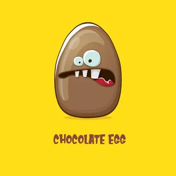Cartoon chocolate easter egg cartoon characters isolated on yellow background Stock Illustration