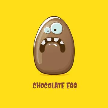 Cartoon chocolate easter egg cartoon characters isolated on yellow background Illustrazione stock