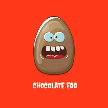 Cartoon chocolate easter egg cartoon characters isolated on red background. My Illustrazione stock