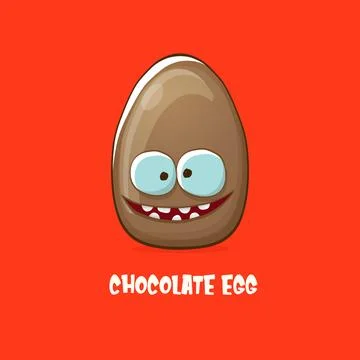 Cartoon chocolate easter egg cartoon characters isolated on red background. My Stock Illustration