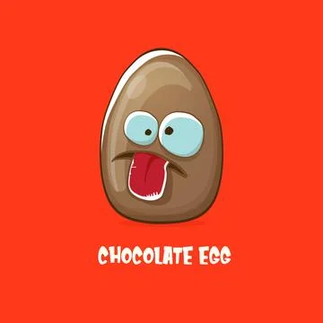 Cartoon chocolate easter egg cartoon characters isolated on red background. My Illustrazione stock