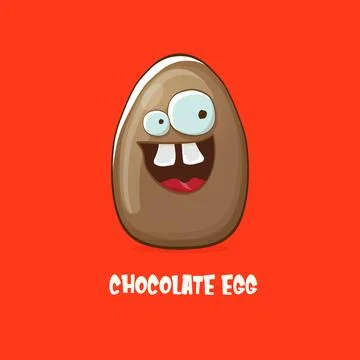 Cartoon chocolate easter egg cartoon characters isolated on red background. My 스톡 일러스트