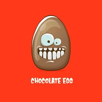 Cartoon chocolate easter egg cartoon characters isolated on red background. My Illustrazione stock