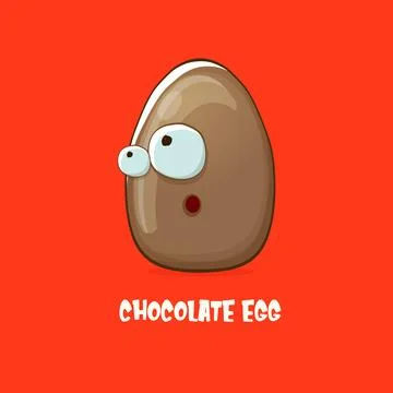 Cartoon chocolate easter egg cartoon characters isolated on red background. My 스톡 일러스트