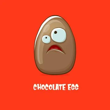 Cartoon chocolate easter egg cartoon characters isolated on red background. My 스톡 일러스트