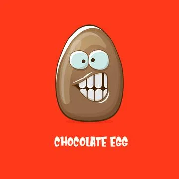 Cartoon chocolate easter egg cartoon characters isolated on red background. My 스톡 일러스트