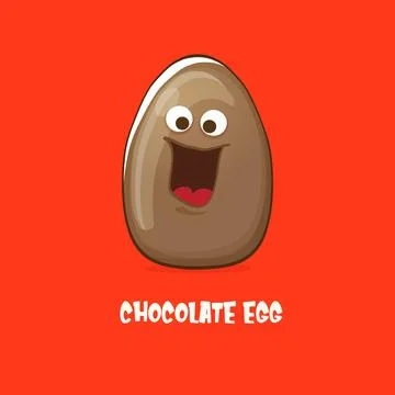 Cartoon chocolate easter egg cartoon characters isolated on red background. My 스톡 일러스트