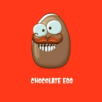 Cartoon chocolate easter egg cartoon characters isolated on red background. My Illustrazione stock