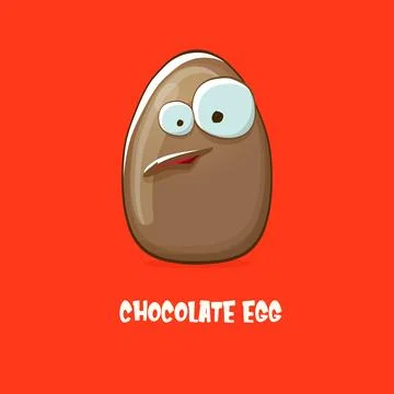Cartoon chocolate easter egg cartoon characters isolated on red background. My Illustrazione stock