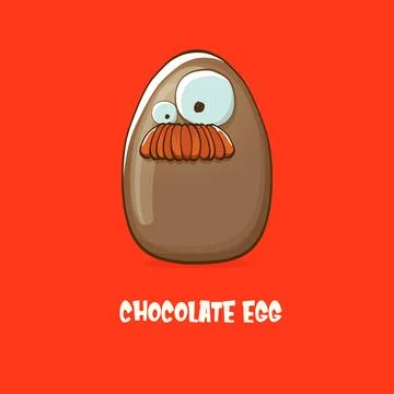Cartoon chocolate easter egg cartoon characters isolated on red background. My Stock Illustration