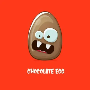 Cartoon chocolate easter egg cartoon characters isolated on red background. My Illustrazione stock