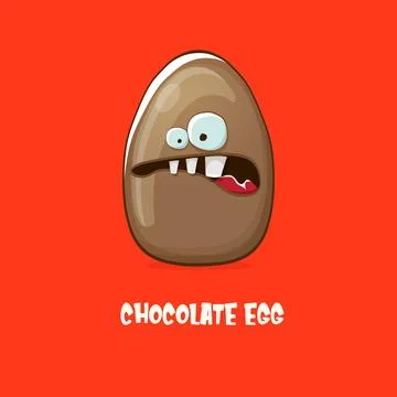 Cartoon chocolate easter egg cartoon characters isolated on red background. My Stock Illustration