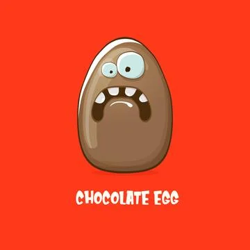 Cartoon chocolate easter egg cartoon characters isolated on red background. My Illustrazione stock