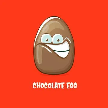 Cartoon chocolate easter egg cartoon characters isolated on red background. My 스톡 일러스트