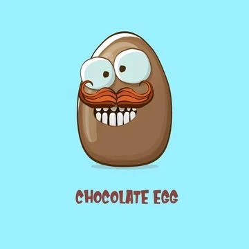 Cartoon chocolate easter egg cartoon characters isolated on blue background. My Stock Illustration