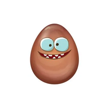 Cartoon chocolate easter egg character isolated on white background. Smiling Egg Stock Illustration
