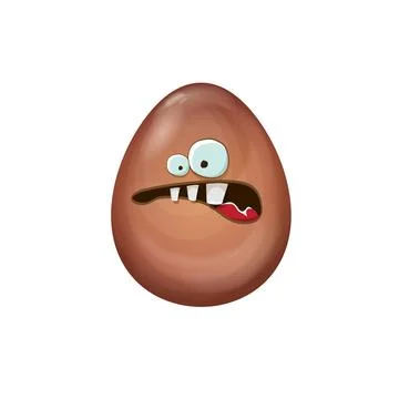 Cartoon chocolate easter egg character isolated on white background. Smiling Egg 스톡 일러스트