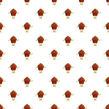 Cartoon chocolate muffin character pattern on white background Illustrazione stock