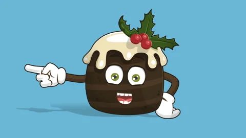 Cartoon Christmas Cake Left Pointer Speak with Face Animation Alpha Matte 库存影片 100226774