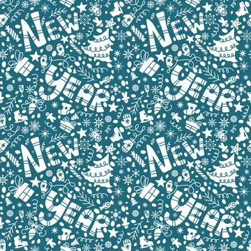 Cartoon Christmas doodle scribble seamless new year pattern for wrapping pape Illustrazione stock