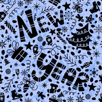 Cartoon Christmas doodle scribble seamless new year pattern for wrapping pape Illustrazione stock