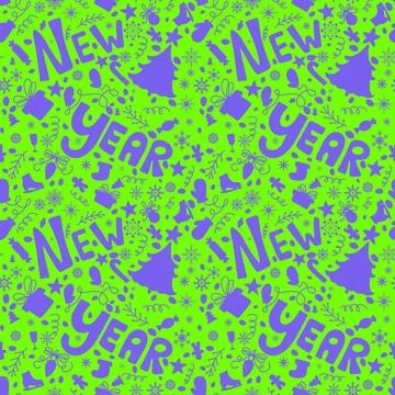 Cartoon Christmas doodle scribble seamless new year pattern for wrapping pape 库存插图