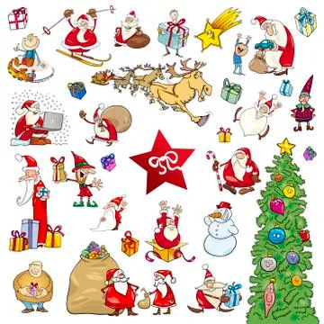 Cartoon christmas elements set Stock Illustration