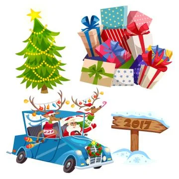Cartoon Christmas Elements Set Stock Illustration