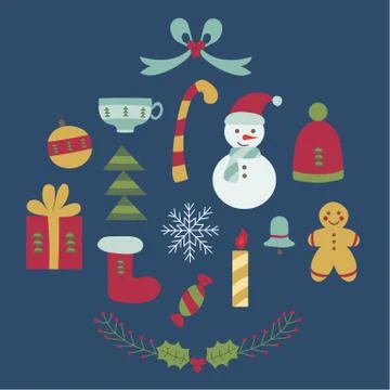 Cartoon Christmas Elements Set Stock Illustration