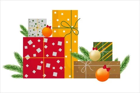 Cartoon Christmas Gift Stack Illustration. Stock Illustration