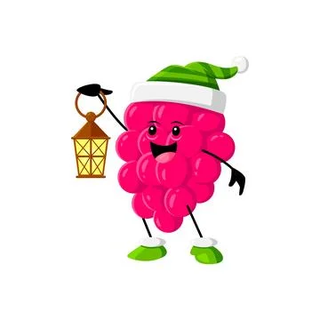 Cartoon Christmas raspberry donning elf helper hat Stock Illustration