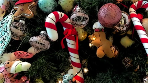 Cartoon Christmas tree decorations. Comic style Christmas tree decorations. Stock Footage 259962183
