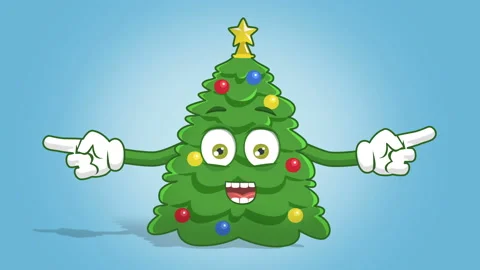 Cartoon Christmas Tree Double Side Pointer Speak with Face Animation Alpha Matte Video stock 100228055
