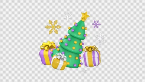 Cartoon Christmas tree with gift boxes on alpha Stock Footage 295033025