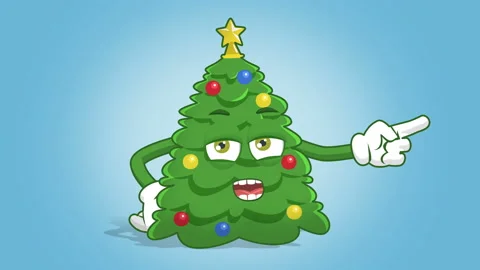 Cartoon Christmas Tree Right Pointer Grumble Speak with Face Animation Alpha Mat Video stock 100228570