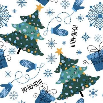 Cartoon Christmas tree seamless pattern for wrapping paper and fabrics 스톡 일러스트