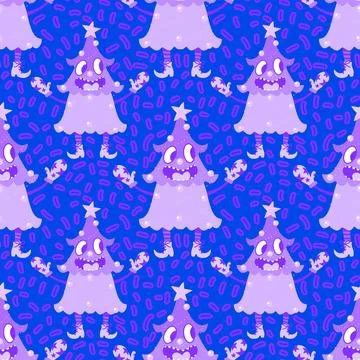 Cartoon Christmas tree seamless pattern for wrapping paper and fabrics Stock Illustration