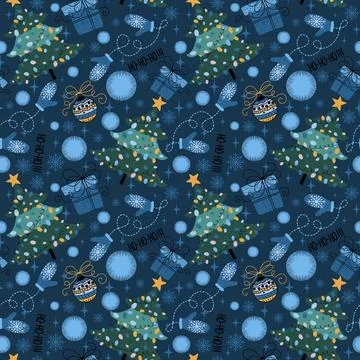 Cartoon Christmas tree seamless pattern for wrapping paper and fabrics イラスト素材