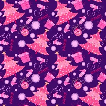 Cartoon Christmas tree seamless pattern for wrapping paper and fabrics Stock Illustration