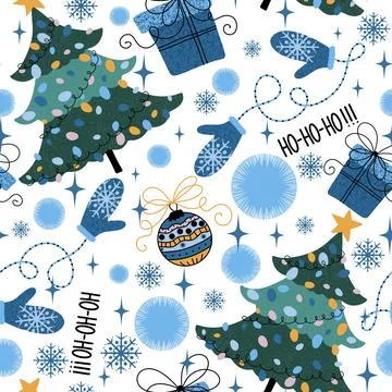 Cartoon Christmas tree seamless pattern for wrapping paper and fabrics イラスト素材