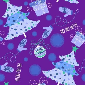 Cartoon Christmas tree seamless pattern for wrapping paper and fabrics Illustrazione stock