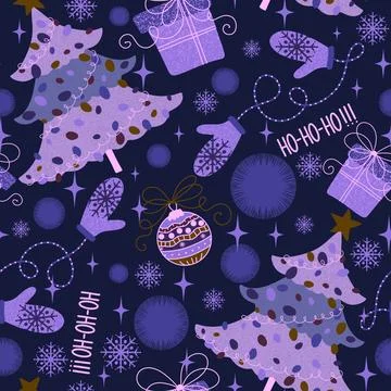 Cartoon Christmas tree seamless pattern for wrapping paper and fabrics Illustrazione stock