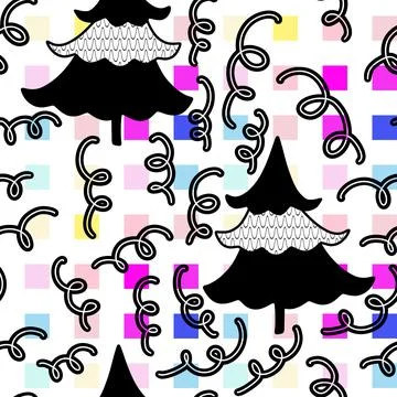 Cartoon Christmas tree seamless pattern for wrapping paper and fabrics Stock Illustration