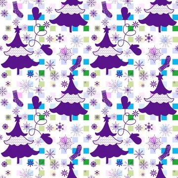 Cartoon Christmas tree seamless pattern for wrapping paper and fabrics Illustrazione stock