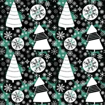 Cartoon Christmas tree seamless pattern for wrapping paper and fabrics 스톡 일러스트
