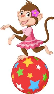 Cartoon circus monkey standing on a ball Stock Illustration