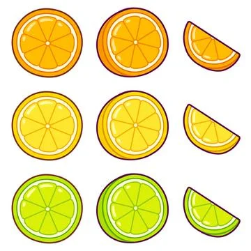 Cartoon citrus fruit set Stock Illustration